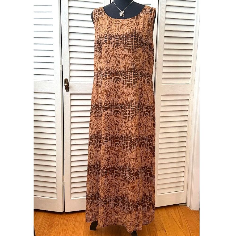 Vintage Sag Harbor Sleeveless Brown Crocodile Print Maxi Dress Size 12
